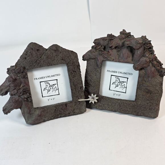 Rustic Western set of 2 Wild Horses Vintage Frames Unlimited 3x3 picture frames - Picture 13 of 13